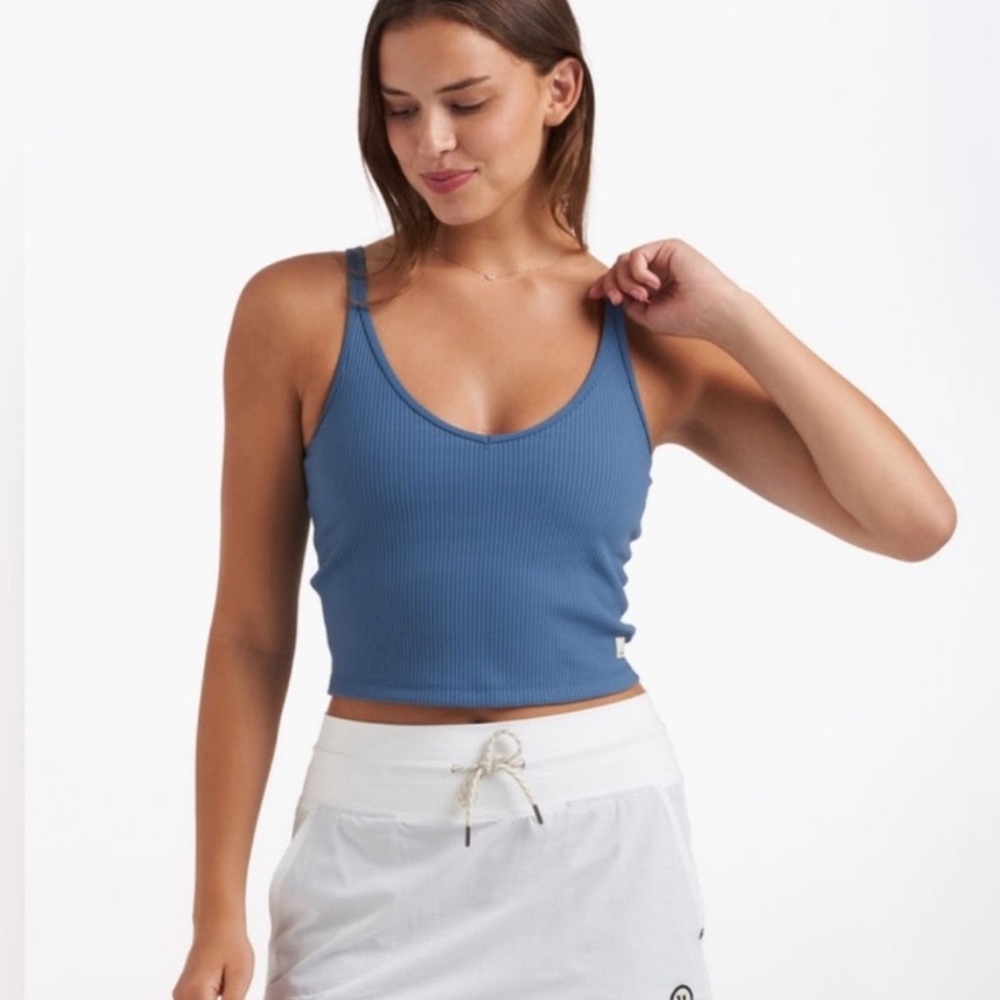 Vuori Blue Ribbed Crop Tank XL